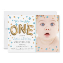 ゴールドフォイルバルーン1stバースデーフォト招待状