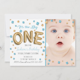 ゴールドフォイルバルーン1stバースデーフォト招待状 招待状