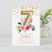 ゴールドフォイルバルーン7誕生日フローラワイルドフラワー 招待状 (スタンド正面)