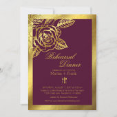 ゴールドフォイルバーガンディヴィンテージバラリハーサルディナー 招待状 (正面)