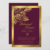 ゴールドフォイルバーガンディヴィンテージバラリハーサルディナー 招待状 (正面/裏面)