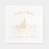 ゴールドフォイルパーソナライズされたオマハ結婚のナプキンス 箔ナプキン (正面)