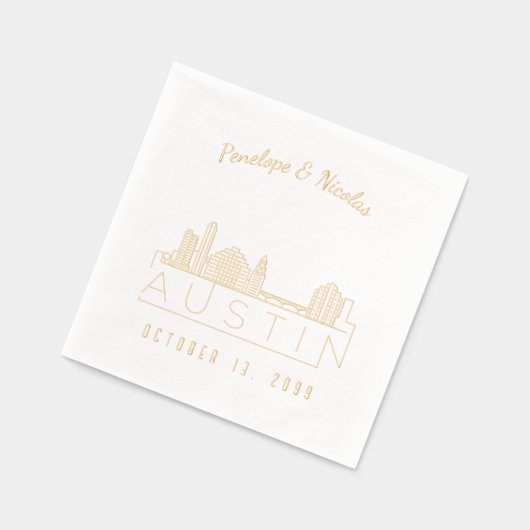 ゴールドフォイルパーソナライズされたオースティン結婚ズのナプキンス 箔ナプキン (左)