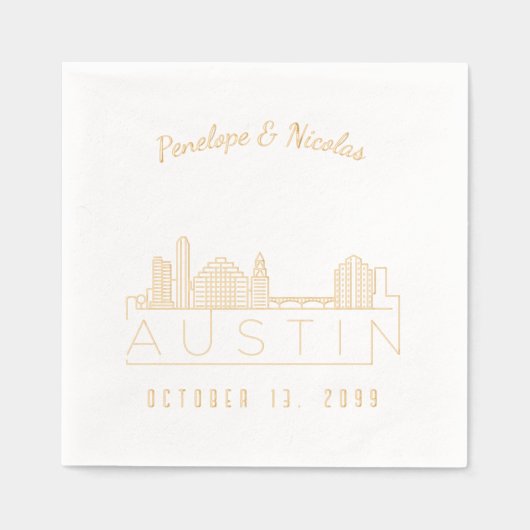 ゴールドフォイルパーソナライズされたオースティン結婚ズのナプキンス 箔ナプキン (正面)