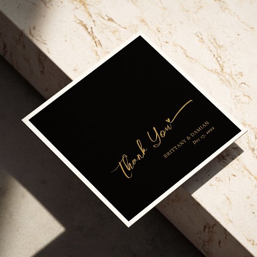 ゴールドフォイルパーソナライズされたサンキュー結婚- Black スタンダードカクテルナプキン