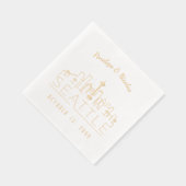 ゴールドフォイルパーソナライズされたシアトル結婚ズナプキンス 箔ナプキン (右)