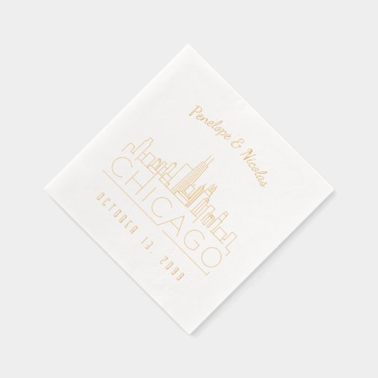 ゴールドフォイルパーソナライズされたシカゴ結婚のナプキンス 箔ナプキン (右)