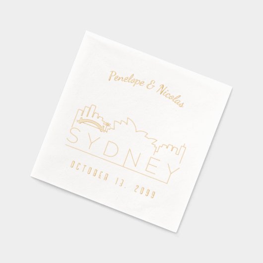 ゴールドフォイルパーソナライズされたシドニ結婚ーのナプキンス 箔ナプキン (左)