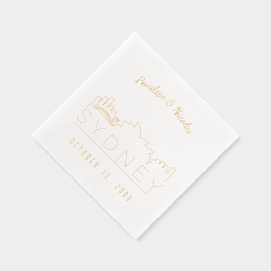 ゴールドフォイルパーソナライズされたシドニ結婚ーのナプキンス 箔ナプキン (右)