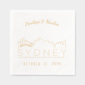 ゴールドフォイルパーソナライズされたシドニ結婚ーのナプキンス 箔ナプキン (正面)