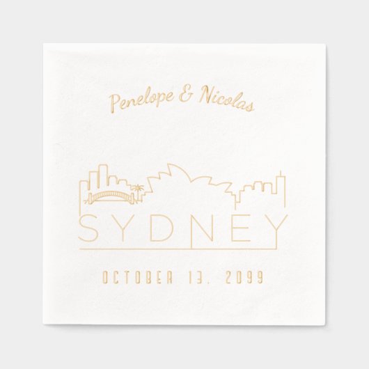 ゴールドフォイルパーソナライズされたシドニ結婚ーのナプキンス 箔ナプキン (正面)
