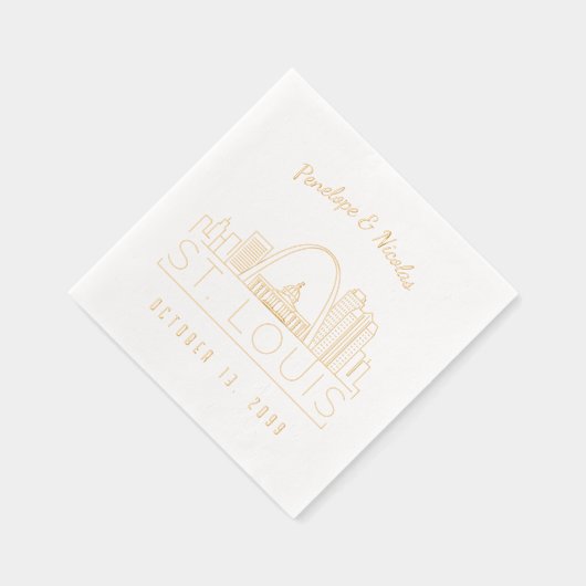 ゴールドフォイルパーソナライズされたセントルイス結婚のナプキンス 箔ナプキン (右)