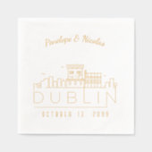 ゴールドフォイルパーソナライズされたダブ結婚リンズ 箔ナプキン (正面)