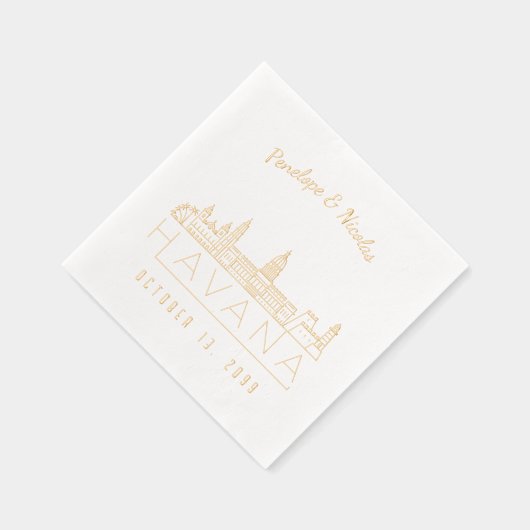 ゴールドフォイルパーソナライズされたハバナ結婚のナプキンス 箔ナプキン (右)
