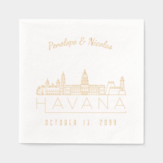 ゴールドフォイルパーソナライズされたハバナ結婚のナプキンス 箔ナプキン (正面)