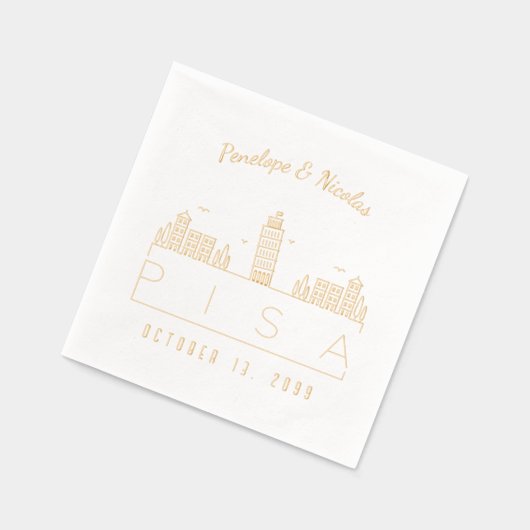 ゴールドフォイルパーソナライズされたピサ結婚のナプキンス 箔ナプキン (左)