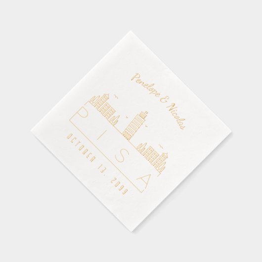 ゴールドフォイルパーソナライズされたピサ結婚のナプキンス 箔ナプキン (右)