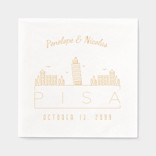 ゴールドフォイルパーソナライズされたピサ結婚のナプキンス 箔ナプキン (正面)