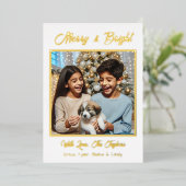 ゴールドフォイルパーソナライズされたファミリーフォトクリスマス 箔シーズンカード (立ち正面)