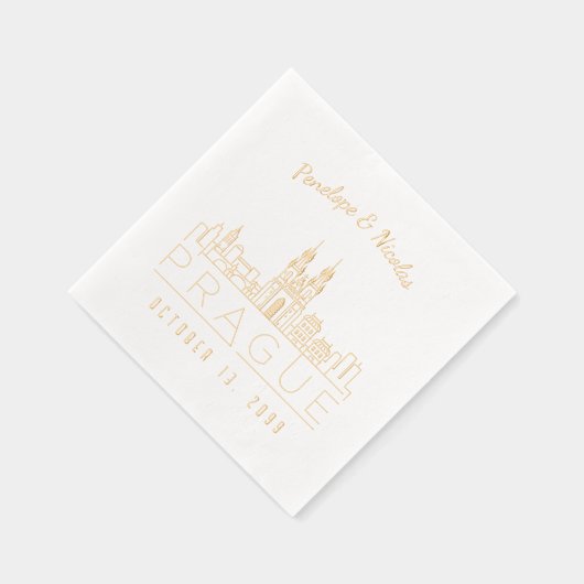 ゴールドフォイルパーソナライズされたプラハ結婚のナプキンス 箔ナプキン (右)