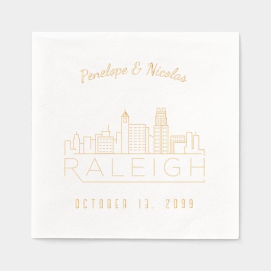 ゴールドフォイルパーソナライズされたローリー結婚ズ・ナプキンス 箔ナプキン (正面)