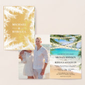 ゴールドフォイルパーム葉の文字列ライト結婚式の招待 箔カード (ディスプレー)