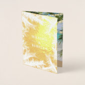 ゴールドフォイルパーム葉の文字列ライト結婚式の招待 箔カード (正面)