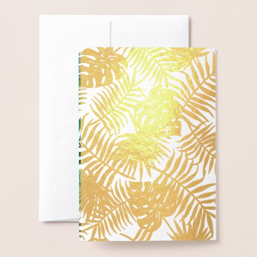 ゴールドフォイルパーム離れズパイナップル結婚式招待状 箔カード (裏面封筒付き)