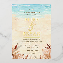 ゴールドフォイルビーチイボホボヘミアンビーチ結婚式 箔招待状