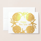 ゴールドフォイルビーチクリスマスサンドドルズ折り畳み 箔カード (封筒付き正面)