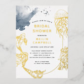 ゴールドフォイルビーチ海コースタルブルーブライダルシャワー 箔招待状 (正面)