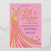 ゴールドフォイルピンクガウン60thバースデーパーティ実在ー 箔招待状 (正面)