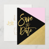ゴールドフォイルピンクブラックモダンスクリプト日付の保存 案内ポストカード (正面/裏面)
