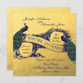 ゴールドフォイルピーコック結婚式招待状 招待状 (正面/裏面)