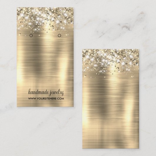ゴールドフォイルフェイクグリッターシグネチャーイヤリングディスプレイ 名刺 (正面/裏面)