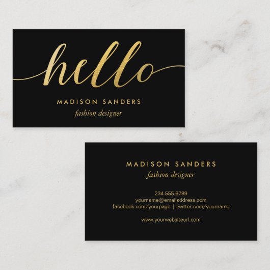 ゴールドフォイルフェイクハロータイポグラフィクラシックブラック 名刺 (正面/裏面)