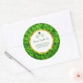 ゴールドフォイルフェイクフレームビジネス付きグリーンクローバー ラウンドシール (封筒)