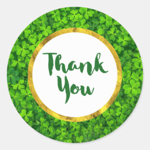ゴールドフォイルフェイクフレーム付きグリーンクローバー ラウンドシール