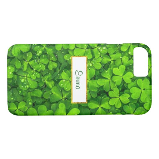 ゴールドフォイルフェイクフレーム付きグリーンクローバー Case-Mate iPhoneケース (裏面(横))
