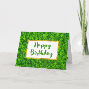 ゴールドフォイルフェイクフレーム誕生日付きグリーンクローバー カード