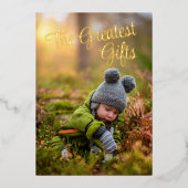 ゴールドフォイルフォトクリスマスホリデーもっとも偉大ギフト 箔シーズンカード (正面)