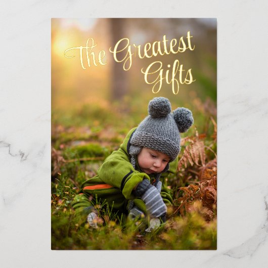 ゴールドフォイルフォトクリスマスホリデーもっとも偉大ギフト 箔シーズンカード (正面)