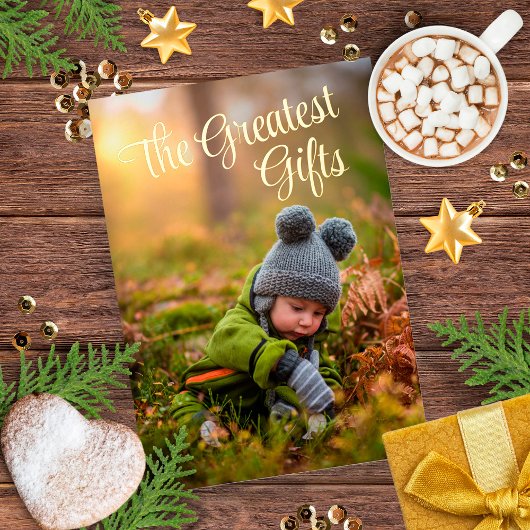 ゴールドフォイルフォトクリスマスホリデーもっとも偉大ギフト 箔シーズンカード