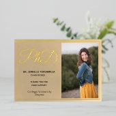 ゴールドフォイルフォトPhD卒業サンキューカード 箔招待状 (立ち正面)