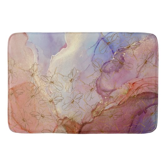 ゴールドフォイルフラワーズデュスキーパステル抽象芸術 バスマット (正面)