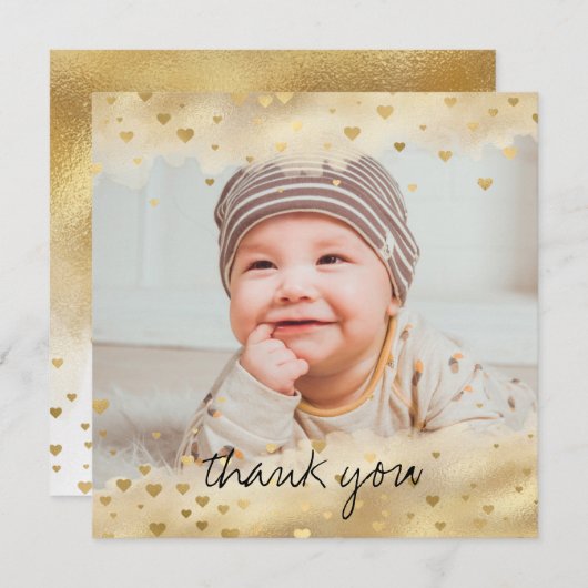 ゴールドフォイルフレームベビーフォトスクエアサンキューカード (正面/裏面)