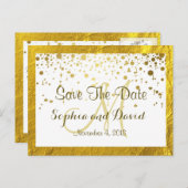 ゴールドフォイルフレーム紙吹雪結婚式の日付を保存 案内ポストカード (正面/裏面)