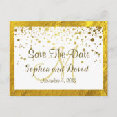 ゴールドフォイルフレーム紙吹雪結婚式の日付を保存 案内ポストカード (正面)