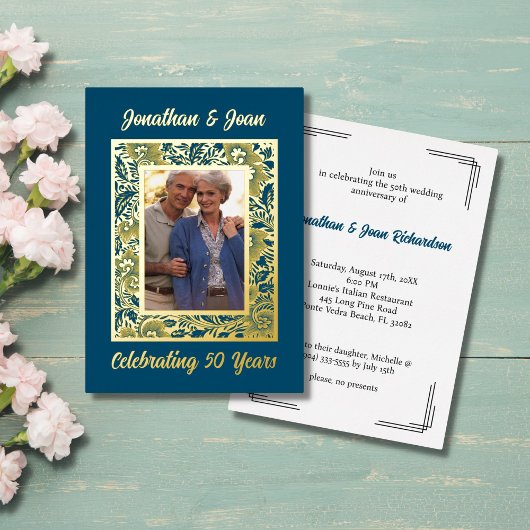 ゴールドフォイルフレーム50周年記念招待状 箔シーズンカード