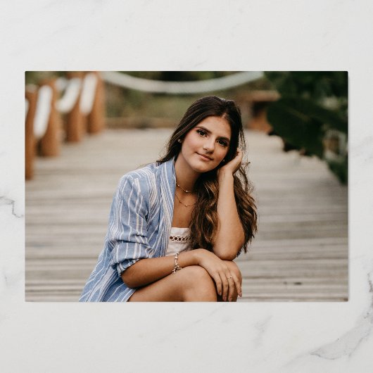 ゴールドフォイルフレーム&花模様写真卒業フォイル 箔招待状 (裏面)